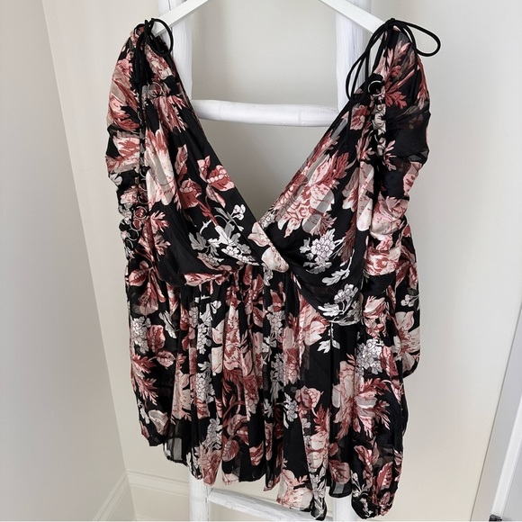 ASOS DESIGN satin stripe blouson mini dress with T ring detail in floral print - Picture 12 of 14